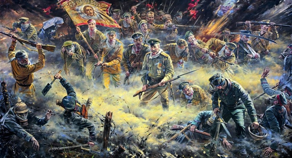 Vasily Nesterenko. "Somos rusos, Dios está con nosotros". Óleo en lienzo, 2015.