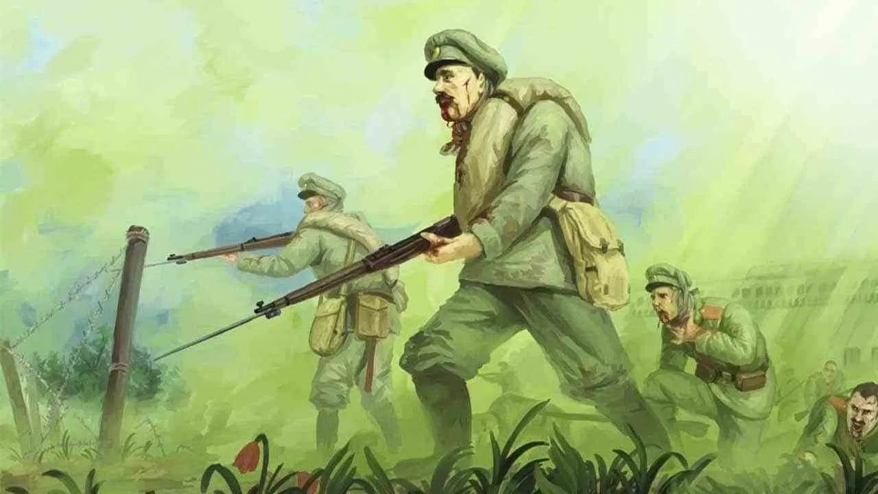 Imagen encontrada originalmente en https://funsandfacts.com/attack-of-the-dead-men-osowiec-fortress-war/ el sitio no cita a su autor.